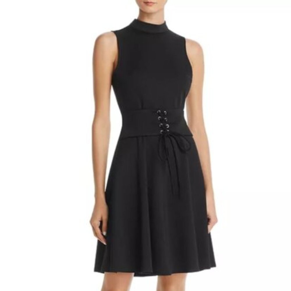 NWT AQUA Black Lace-Up Waist Sleeveless Fit & Flare Dress Small Bloomingdale’s
